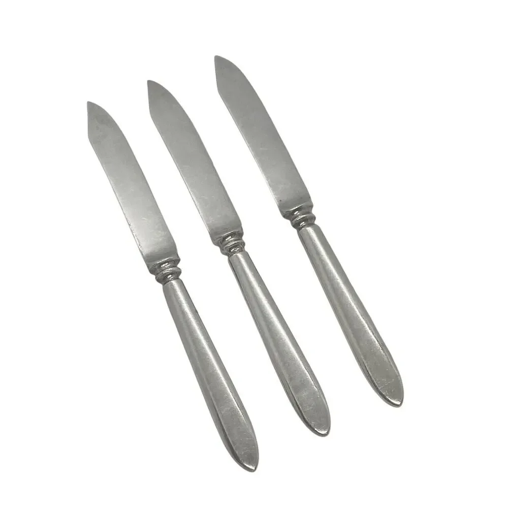 Mid 20th Century Glossy Silver Plate 6 1/4” Fruit Knives Set Of Three Unbranded